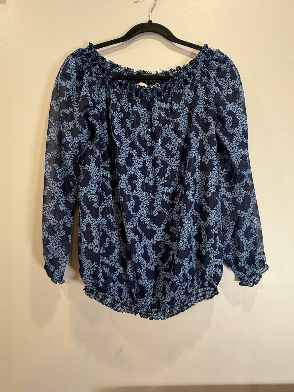 Michael Kors Navy Blue Floral Peasant Blouse
